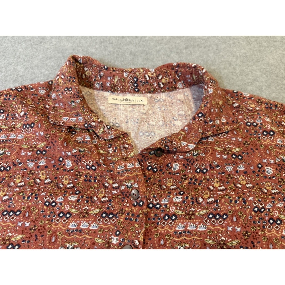 Natural Life V-Neck Tiered Tunic Mini Dress ~ Floral Ditsy Button Down Boho L/XL - Picture 3 of 8